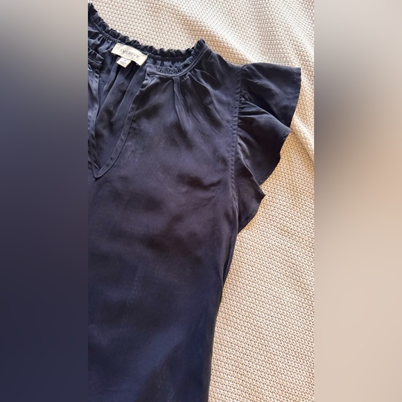 EVEREVE Cupro Navy Blue Ruffle Hem Mini Dress - Super SOFT Fabric!! - Picture 6 of 16